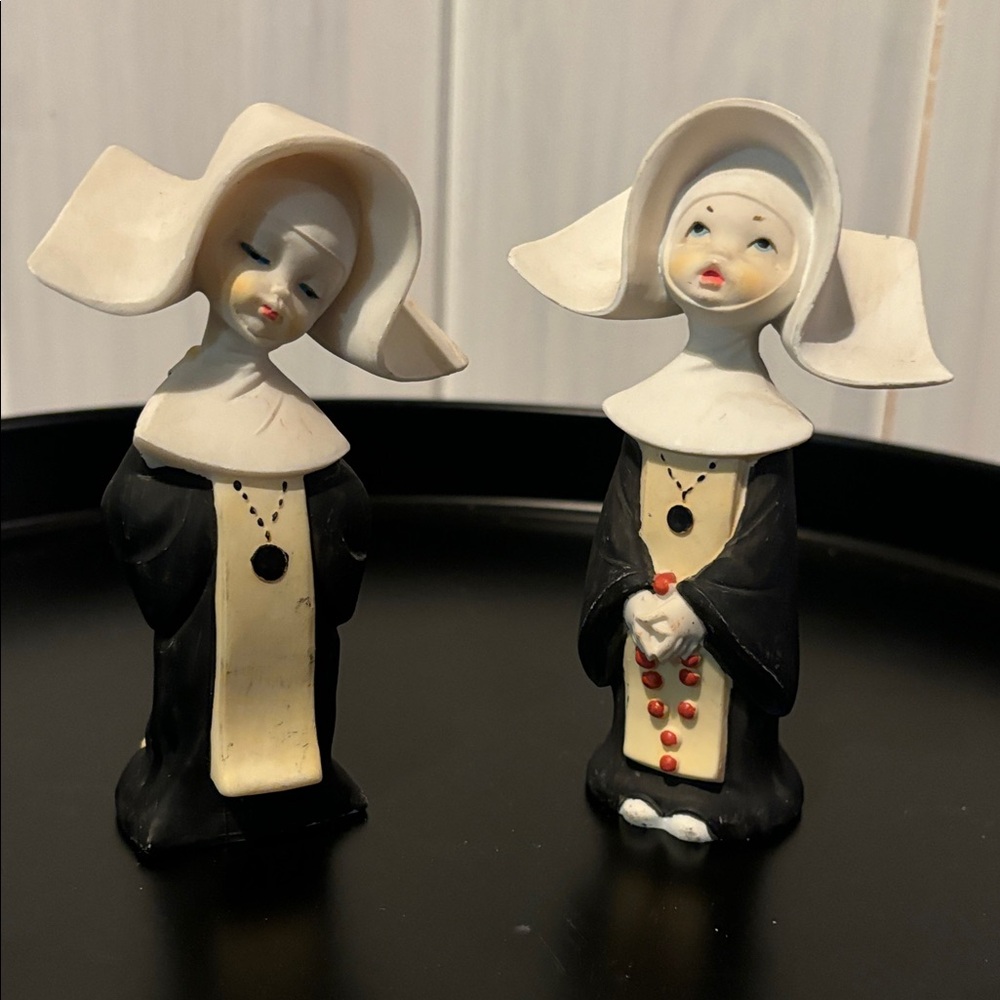 Vintage-style Nun Figurine in Black, White & Red
